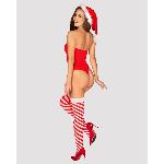 Тедді Obsessive Kissmas teddy, S/M, червоне, без бретелей, чокер, панчохи та шапка з помпоном у наборі - мініатюра 2