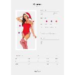 Тедді Obsessive Kissmas teddy, L/XL, червоне, без бретелей, чокер, панчохи та шапка з помпоном у наборі - мініатюра 5