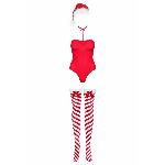Тедді Obsessive Kissmas teddy, L/XL, червоне, без бретелей, чокер, панчохи та шапка з помпоном у наборі - мініатюра 3