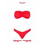 Комплект Obsessive Kissmas Set, L/XL, червоний, м’який ліф, трусики зі збіркою, чокер та гартери - мініатюра 3