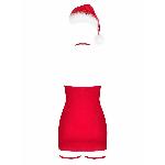 Новорічна сорочка Obsessive Kissmas chemise, S/M, червона, чокер, гартери та шапочка з помпоном - мініатюра 4
