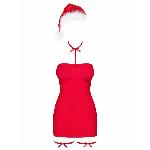 Новорічна сорочка Obsessive Kissmas chemise 2XL/3XL, червона, чокер, гартери та шапочка з помпоном - мініатюра 3