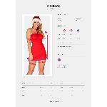 Новорічна сорочка Obsessive Kissmas chemise 2XL/3XL, червона, чокер, гартери та шапочка з помпоном - мініатюра 5