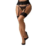 Панчохи Obsessive Nutris stockings, M/L, тілесні, з чорним мереживом, під пояс - мініатюра 1