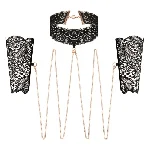 Мереживні наручники та комір Rosy Gold - Lace Cuffs and Collar - Black - мініатюра 1