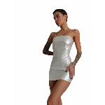 Мінісукня D&A, XS-S, white, nylon-lycra відкриті плечі з блискавкою на всю довжину - мініатюра 2