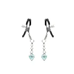 Затискачі для сосків із сердечком Liebe Seele Glow-in-dark Nipple Clamps Light Blue, світяться в темряві - мініатюра 1