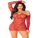 Мінісукня із сітки з мереживними акцентами Leg Avenue Seamless Off The Shoulder Mini Dress One Size, Red - мініатюра 1