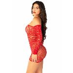Мінісукня із сітки з мереживними акцентами Leg Avenue Seamless Off The Shoulder Mini Dress One Size, Red - мініатюра 5
