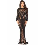 Сукня з довгим рукавом Leg Avenue Lace and Net Bodycon Gown One Size, Black - мініатюра 2