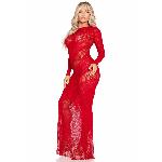Сукня з довгим рукавом Leg Avenue Lace and Net Bodycon Gown One Size, Red - мініатюра 4