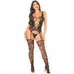 Комплект мереживний Leg Avenue Cami Garter, One Size, Black, корсет із панчохами та стрінгами - мініатюра 5