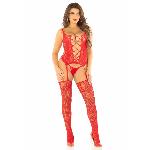 Комплект мереживний Leg Avenue Cami Garter One Size, Red, корсет із панчохами та стрінгами - мініатюра 4