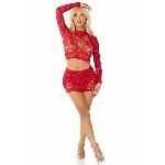 Блискучий комплект кроп-топ і спідниця Leg Avenue Rhinestone One Size, Red, довгий рукав - мініатюра 4