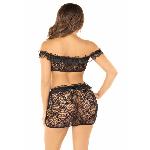 Мереживний комплект ліф і спідниця Leg Avenue Bow Net Ruffle Trimmed One Size, Black - мініатюра 2