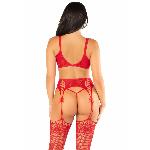 Комплект ліф, трусики, пояс із панчохами Leg Avenue One Size, Red - мініатюра 4