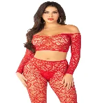 Комплект топ і легінси Leg Avenue Off The Shoulder, One Size, Red, довгий рукав - мініатюра 1
