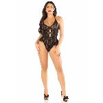 Боді з відкритою спиною та рюшами на стегнах Leg Avenue Lace Floral Lace Halter Teddy One Size, Black - мініатюра 5
