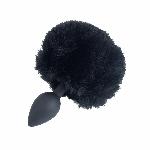 Анальна пробка з хвостом Punishment - Bunny Tail Silicone Anal Plug - Black - мініатюра 2