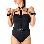 Жіноча портупея з наручниками Art of Sex - Ursula чорна XS-2XL, екошкіра - мініатюра 4