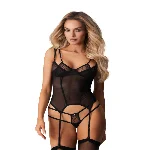 Корсет Obsessive Arrowel Black corset S/M, з підв’язками для панчіх - мініатюра 1