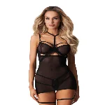 Бебі-дол Obsessive Arrowel Black chemise S/M, з декоративним чокером та гартерами - мініатюра 1