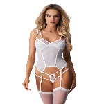 Корсет Obsessive Arrowel White corset L/XL, з підв’язками для панчіх - мініатюра 1