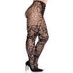 Колготки Leg Avenue Dahlia Lace Tights with Net Thigh Detail One Size - мініатюра 2
