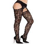 Колготки Leg Avenue Cross Hatch Floral Lace Suspender Hose One Size - мініатюра 3