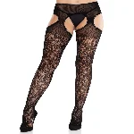 Колготки Leg Avenue Cross Hatch Floral Lace Suspender Hose One Size - мініатюра 1