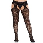 Колготки Leg Avenue Cross Hatch Floral Lace Suspender Hose One Size - мініатюра 2