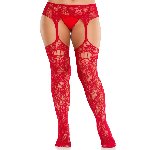 Колготки Leg Avenue Net Stockings with Attached Garter Belt One Size Red - мініатюра 4