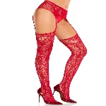Колготки Leg Avenue Net Stockings with Attached Garter Belt One Size Red - мініатюра 1
