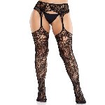 Колготки Leg Avenue Net Stockings with Attached Garter Belt One Size Black - мініатюра 3