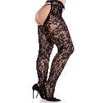 Колготки Leg Avenue Rose Lace Crotchless Tights with Open One Size Black - мініатюра 3