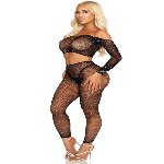 Комплект Leg Avenue Rhinestone Fishnet Crop Top and Legging One Size Black - мініатюра 3