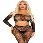 Комплект Leg Avenue Rhinestone Fishnet Crop Top and Legging One Size Black - мініатюра 1