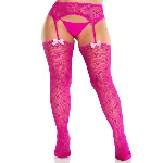 Колготки-панчохи Leg Avenue Heart Garterbelt Stockings One Size Magenta - мініатюра 1