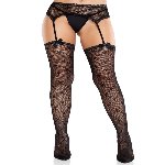 Колготки-панчохи Leg Avenue Heart Garterbelt Stockings One Size Black - мініатюра 2