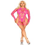 Бодістокінг Leg Avenue Fishnet Garter Harness and Teddy One Size Neon Pink - мініатюра 5