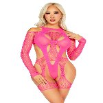Бодістокінг Leg Avenue Fishnet Garter Harness and Teddy One Size Neon Pink - мініатюра 4