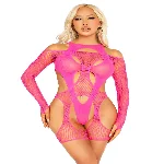 Бодістокінг Leg Avenue Fishnet Garter Harness and Teddy One Size Neon Pink - мініатюра 1