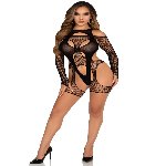 Бодістокінг Leg Avenue Fishnet Garter Harness and Teddy One Size Black - мініатюра 4