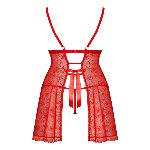 Новорічна сорочка Obsessive Claussica S/M, червона, прозора з візерунком, стрінги в комплекті - мініатюра 4