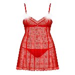 Новорічна сорочка Obsessive Claussica L/XL, червона, прозора з візерунком, стрінги в комплекті - мініатюра 3