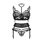 Комплект Obsessive Premisis Black 3-pcs crotchless set 2XL/3X - мініатюра 2