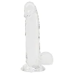 Прозорий фалоімітатор на присосці ADDICTION — Clear Dildo with Balls 8″, віброкуля в подарунок - мініатюра 1