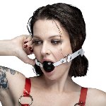 Кляп силіконовий Feral Feelings Silicon Ball Gag White/Black, білий ремінець, чорна кулька - мініатюра 2