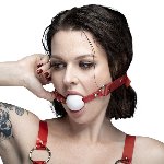 Кляп силіконовий Feral Feelings Silicon Ball Gag Red/White, червоний ремінець, біла кулька - мініатюра 2