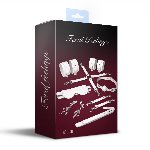 Набір Feral Feelings BDSM Kit 7 White, наручники, поножі, конектор, маска, падл, кляп, затискачі - мініатюра 2